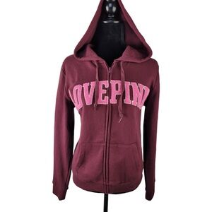 Pink Victoria’s Secret Burgundy Full Zip Fleece lined Hooded sweatshirt size M